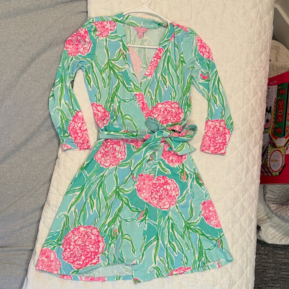 Lilly Pulitzer Mint and Pink Floral Wrap Dress